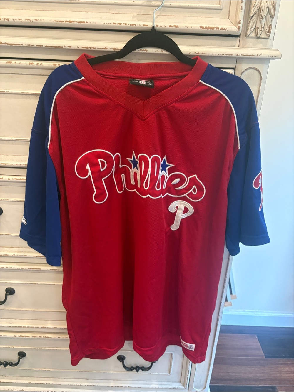 Stitches Red and Blue Phillies-Style Men’s Jersey